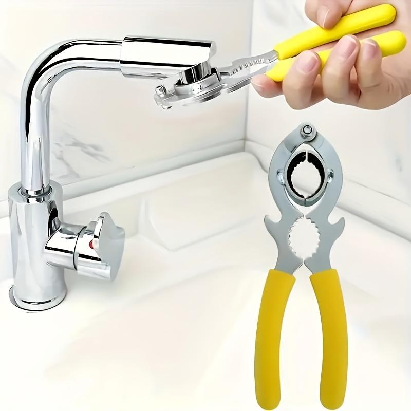 1pc Multifunctional Faucet Wrench with Yellow Rubber Grips - Kitchen & Bathroom Sink Aerator and Filter Removal Tool, Durable Metal Construction