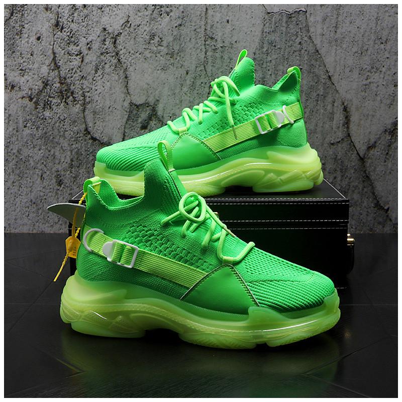 Autumn Men Sneakers Casual Fashion Breathable Increased Internal Platform Shoes Elastic Force Knit Street Trend Cool Board Shoes