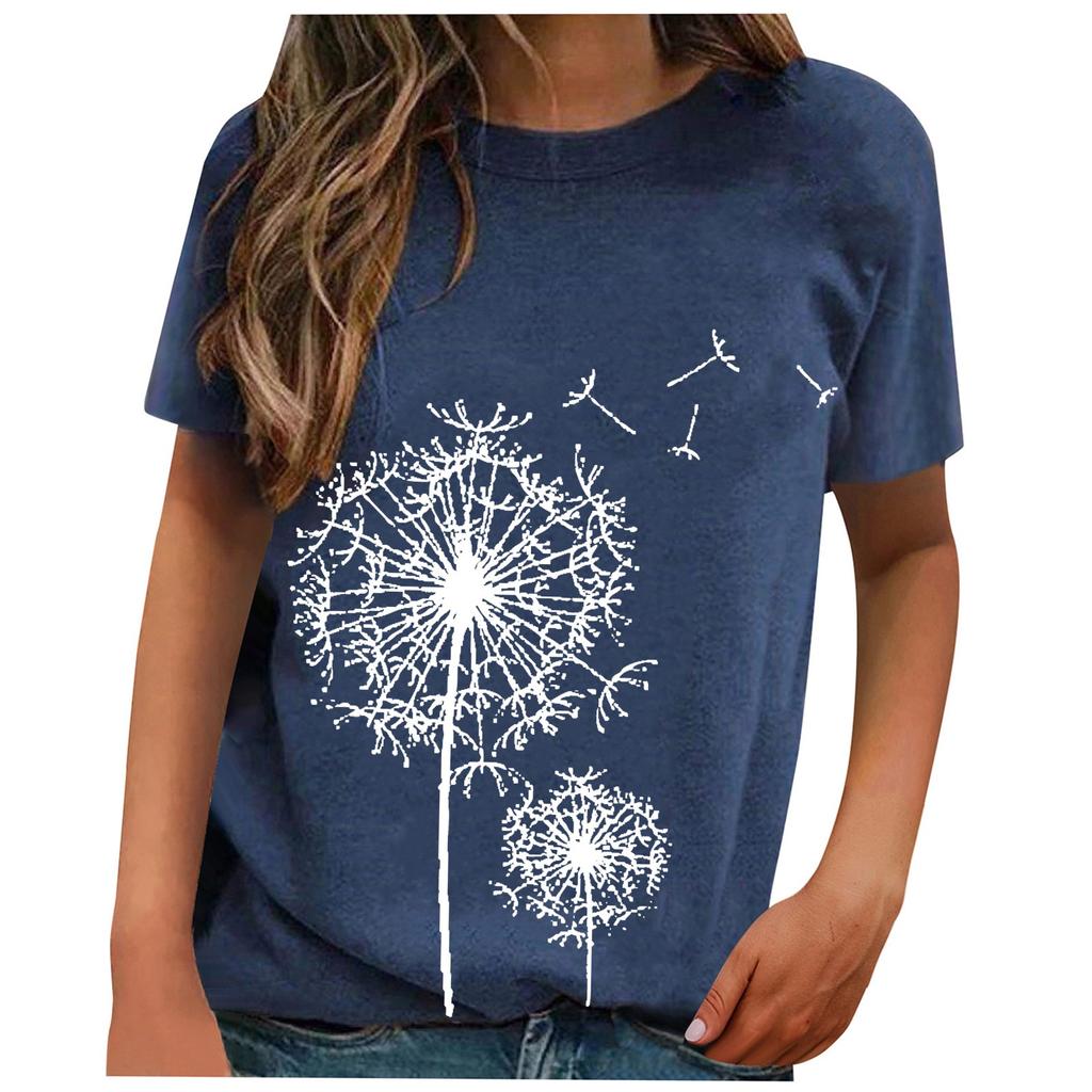 Damenmode, lässig, bequem, bedruckt, O-Ausschnitt, kurzärmelig, Bluse