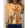Damen T-Shirts Grafisch Tier Giraffe T-Shirts Mode Stilvoll Langarm T-Shirts Rundhals Normale Oberteile Sommer