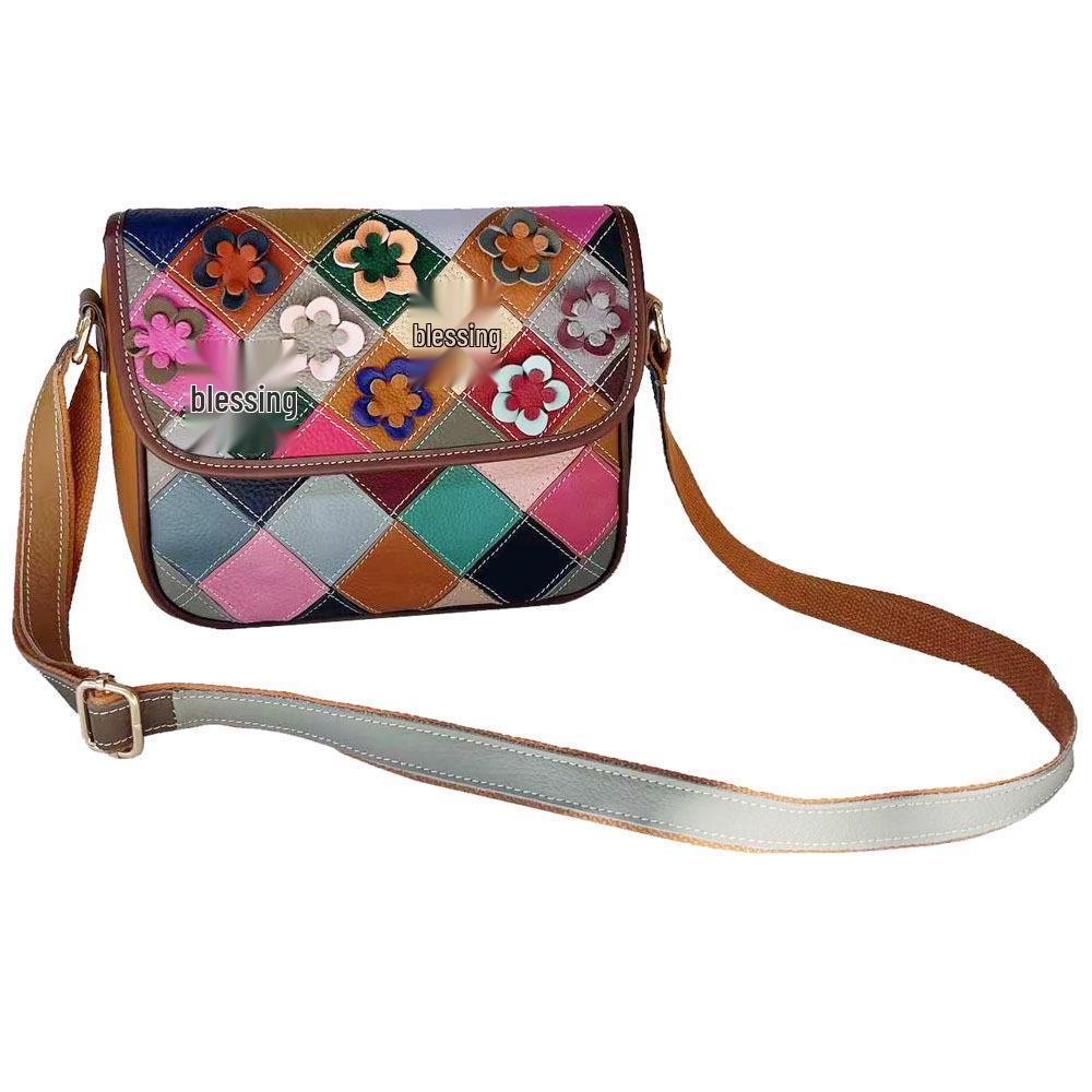 Χρωματιστή Φλοράλ Πλακέ Δερμάτινη Τσάντα Χιαστί για Γυναίκες