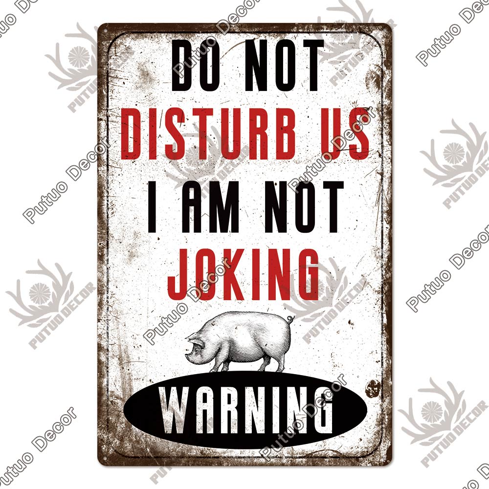 Putuo Decor Warning Tin Sign Vintage Metal Sign Pig Caution Plate Warning Decorative for Zoo Piggy Farm House Wall Decor
