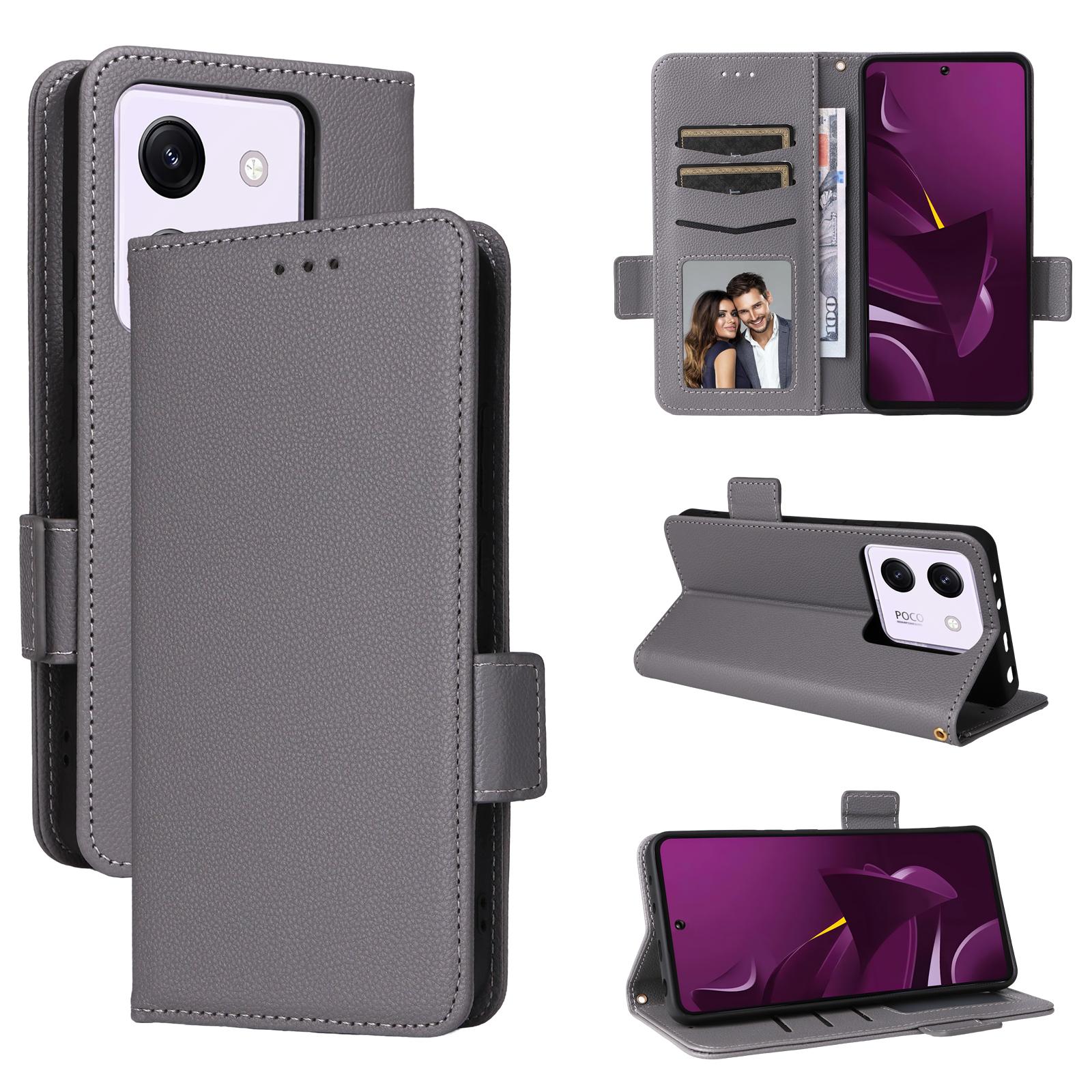 

Кожаный флип-чехол для Redmi Note 14 5G/Xiaomi Poco M7 Pro PU чехол для телефона полная защита корпуса противоударный с [блокировкой RFID] серый