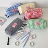 1pcs Quilted Heart Grid Pencil Pouch Korean Style Student Stationery Bag Portable Holder Storage Pouch Girls Bowknot Plaid