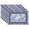 Blue White Floral Placemats Set of 6, Chinoiserie Flower Linen Place Mat Washable Stain Resistant Table Mats for Farmhouse Kitchen Dining 12x18 Inch