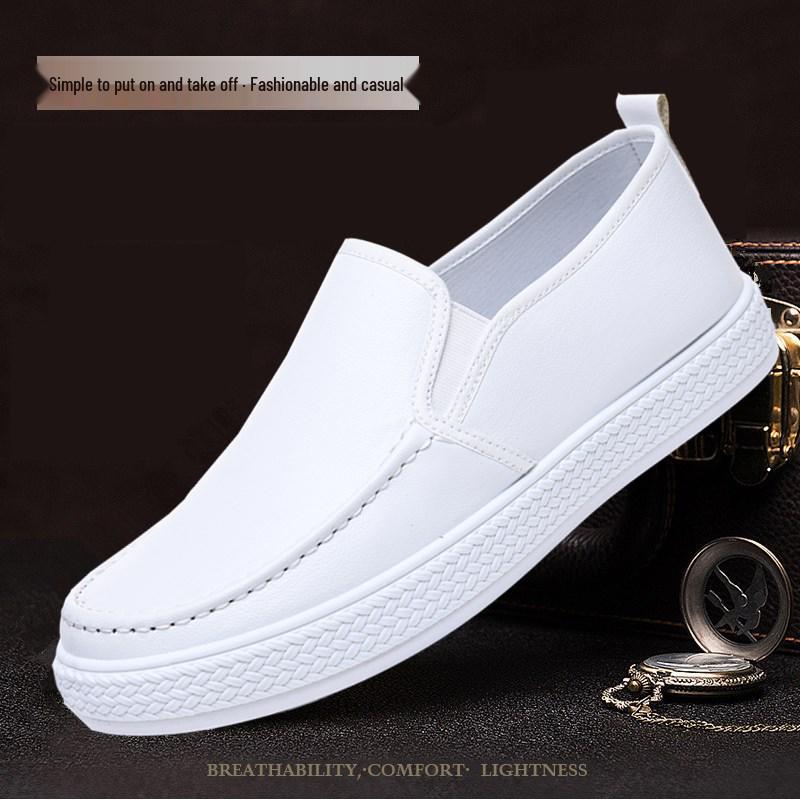 White Men's Slip-Resistant Waterproof Leather Nursing Shoes for Students