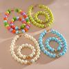 Perlenschmuck für Damen, Acryl-Kettenhalsband mit großen Perlen, Elastisches Armband mit runden Perlen, Sommerliches Retro-Accessoire