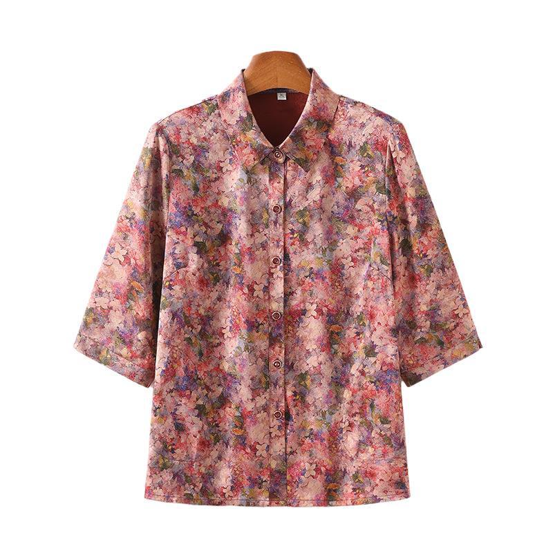 Xiangyunsha Silk Patterned Shirts for Elder Women - Stylish Summer Tops