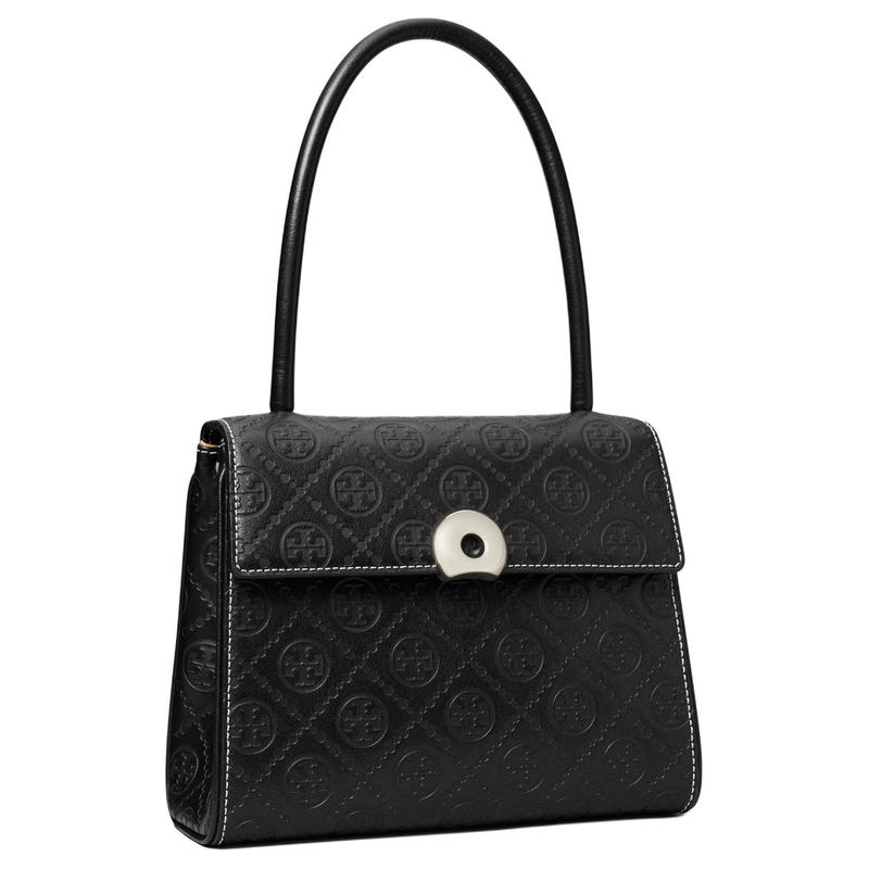 Tory Burch Tang Liboqi T Monogram DEVILLE Brand Print Logo Flip Closure Leather Hand Shoulder Bag Women's Black 164307-001