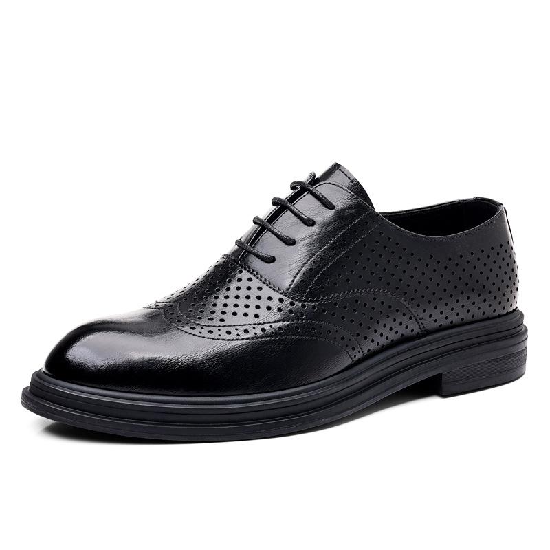 Brock leather shoes men's summer hollow inner height increase 8CM business height increase shoes 6CM wedding groom shoes