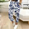Summer Ladies Graffiti Flowers Printed Sweatpants Loose Fit Drawstring Joggers Elastic Cuff Daily Casual Pants