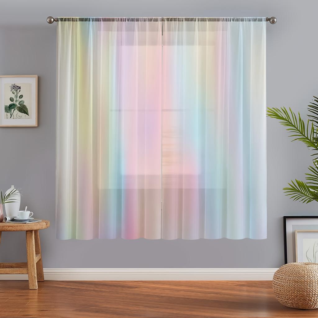 Cortinas transparentes con diseño de arcoíris claro y fluido, con protección UV, lavables a máquina, de poliéster, para sala de estar, dormitorio, cocina, cafetería y restaurante.