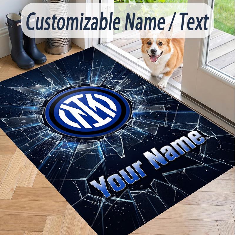 Custom Text Printed Rug Inter Milan Non Slip Floor Carpet For Home Room Decor