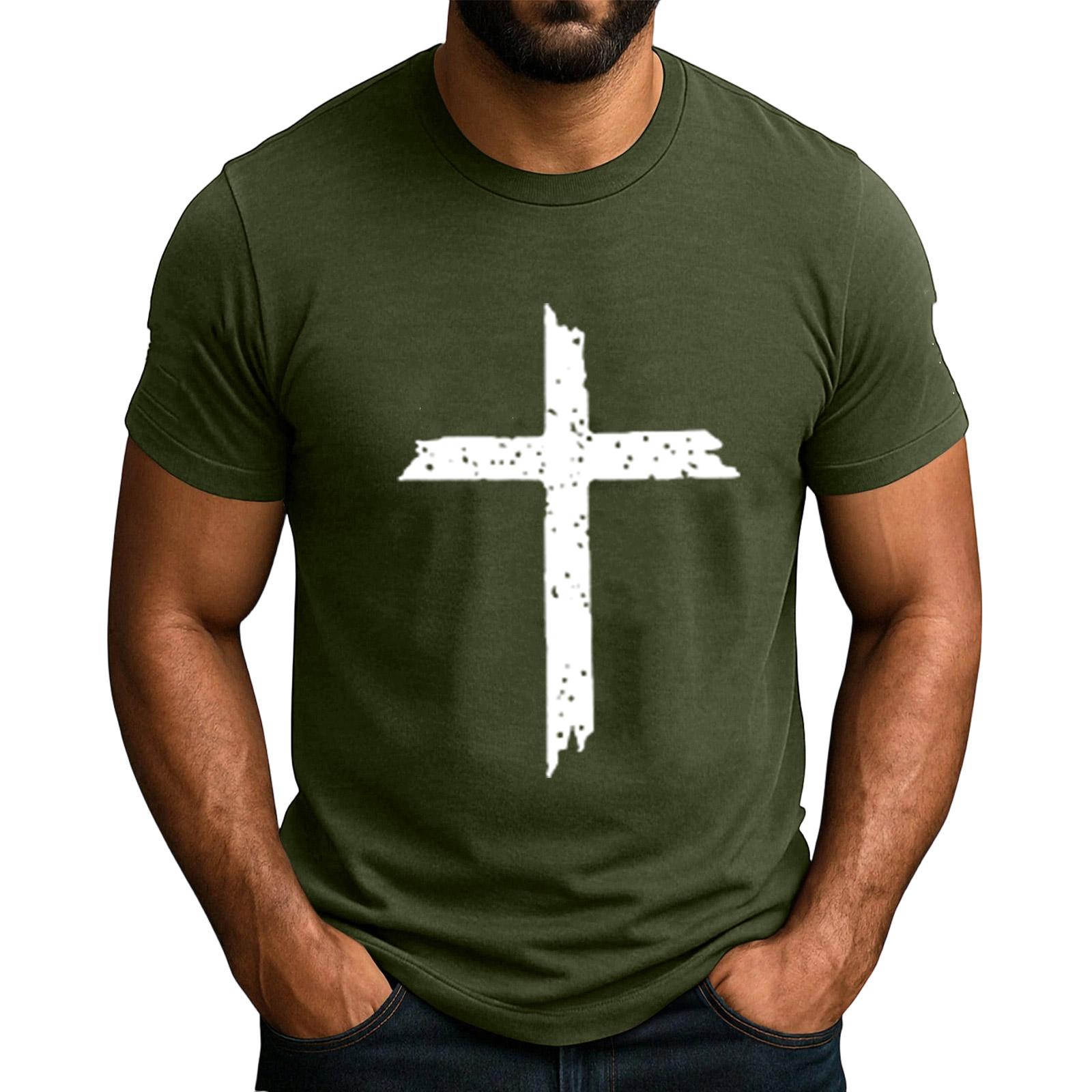 

Mens Button Down Shirt Button Up Shirt Men Button Down Shirt Men Mens Button Down Short Sleeve Shirt with Cross Print Crew Neck Tee S