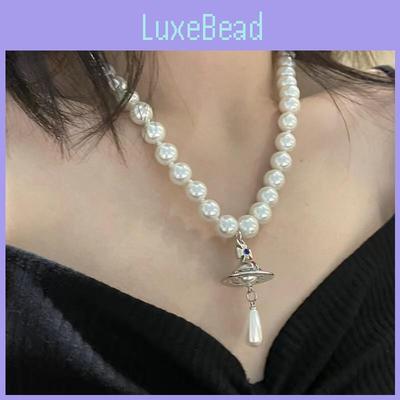 Collier Pendentif Perle Saturne Fantaisiste Design Géométrique Tendance Chaîne Cadenas Incluse