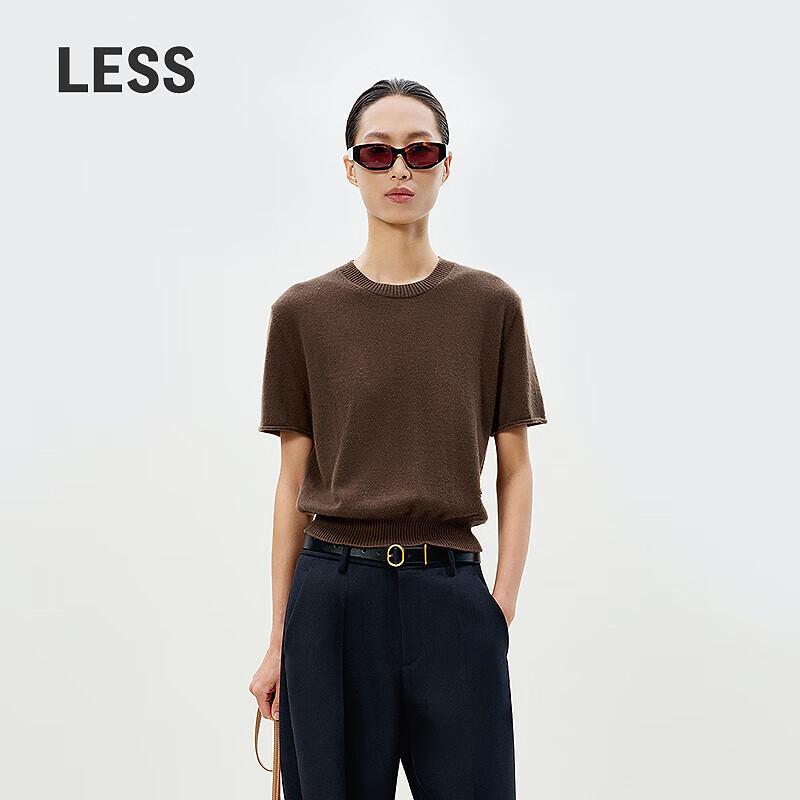 LESS Women's 100% Cashmere Round Neck Short Sleeve Sweater