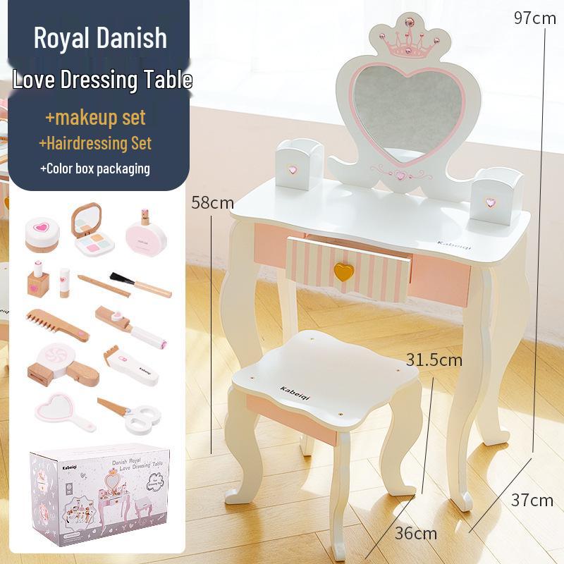 Children's Princess Makeup Table Set: Wooden Pretend Play Toy for Girls