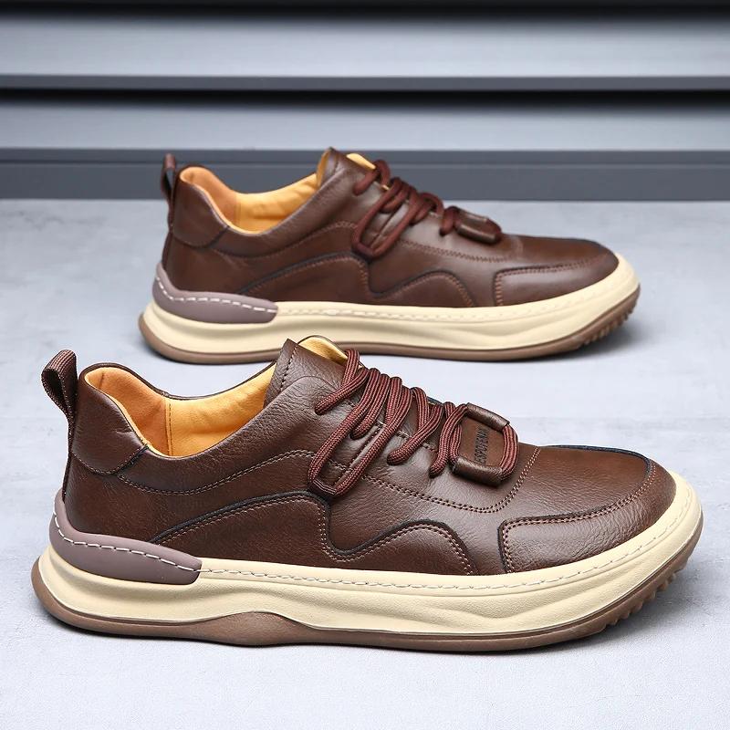 Fashion Luxury Brand Men's Shoes Fashion Genuine Leather Skateboard Shoes for Men Breathable Walking Sneakers Comfortable Casual Shoes