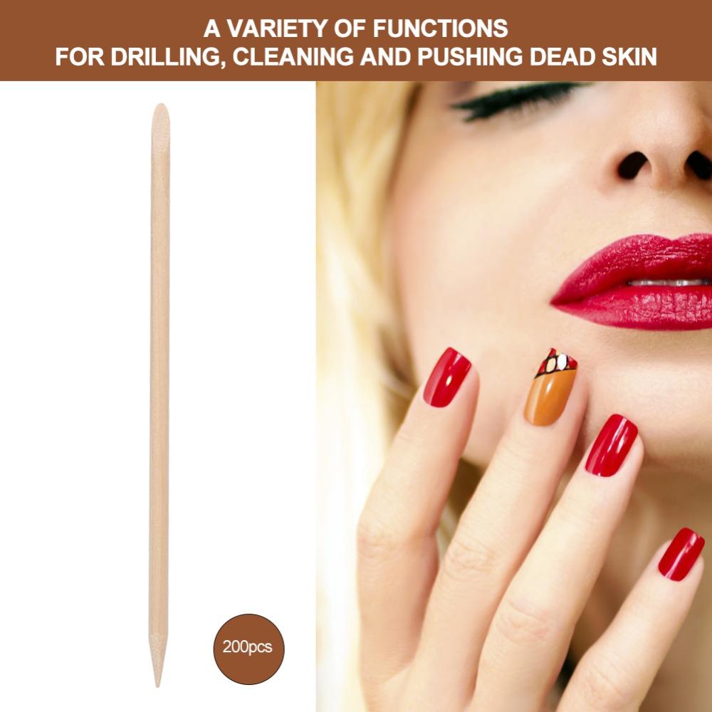 200pcs Double Heads Wooden Cuticle Pusher Wooden Stick Cuticle Remover Stick Manicure