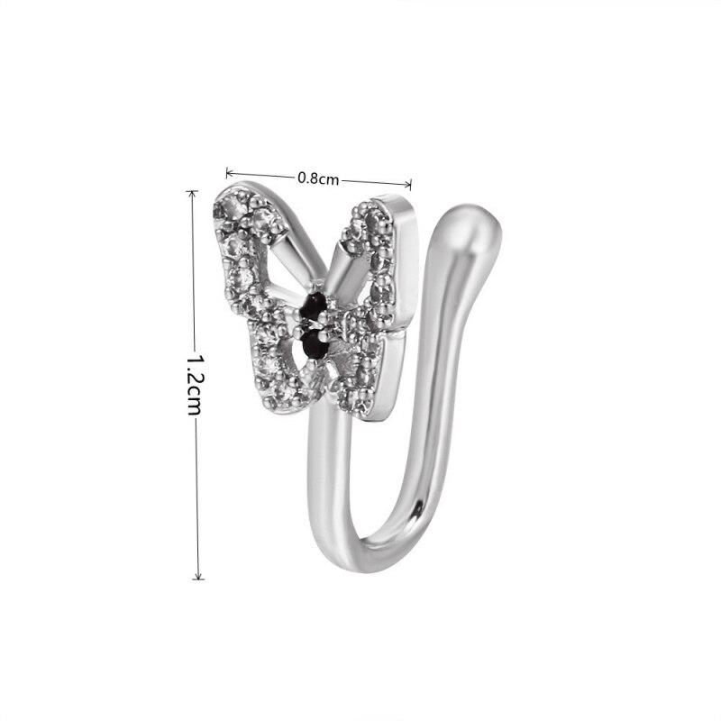 1pcs Imitation Nose Ring Suitable For Women Brass Embedded Zirconia Butterfly U Shaped Nose Stud No Hole Piercing Jewelry