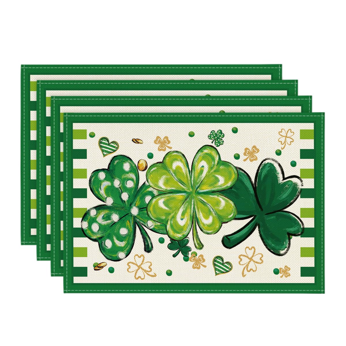 

Four Leaf Clover Shamrocks St. Patrick s Day Placemats Set of 4, 12x18 Inch Seasonal Spring Table Mats for Party Kitchen Dining Decoration 12 x 18 , Rectangular 4 Pcs
