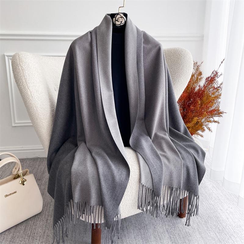 Fashion Solid Cashmere Warm Scarf for Women New Design Pashmina Winter Double Color Shawl Wraps Bufanda Tassel Blanket Poncho