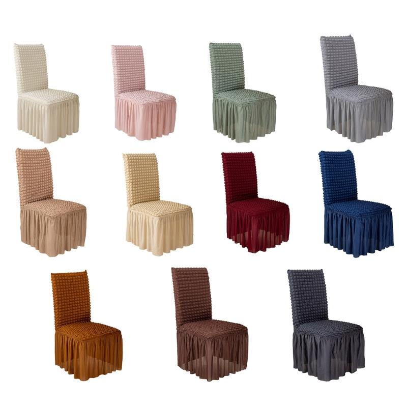 Thickened Fabric Skirt Chair Cover 3D Seersuckers Stretch Chair Slipcover for Dining Room Kitchen Banquet Home Decor