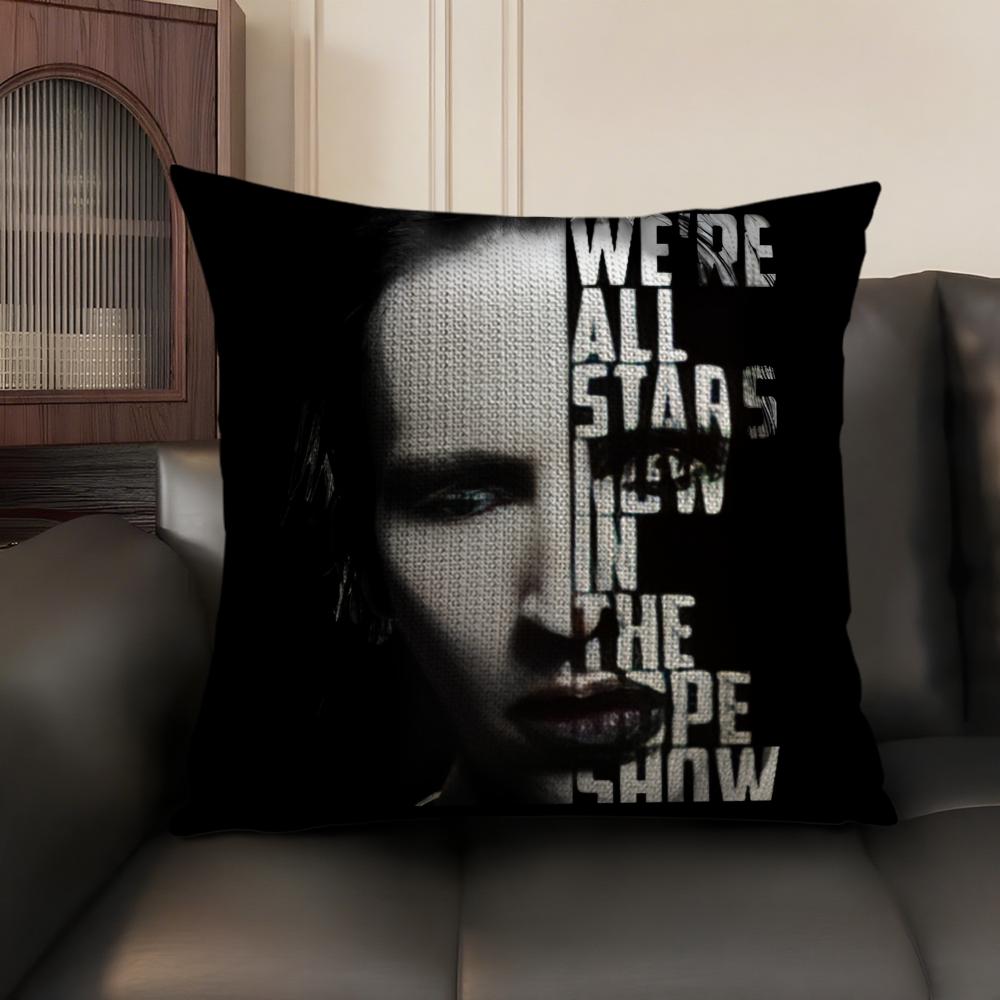 M-Marilyn Manson Rock Cushion Cover Natural Linen Organic Fabric Double-Sided Printing Sofa Home Decor Gift Pillow Case