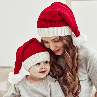 Chapéu de Tricô de Natal Fofo com Pom Pom Adulto Crianças Gorro Macio Chapéu de Papai Noel Festa de Ano Novo Presente para Crianças Navidad Noel Xmas Decoração 2025