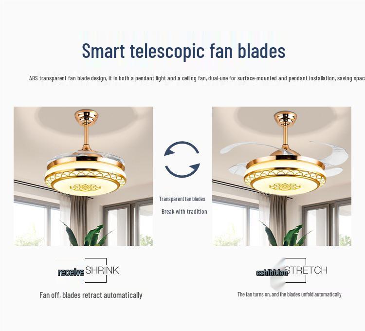 Smart Variable Frequency Ceiling Fan with Chandelier for Living Room, Bedroom, and Restaurant