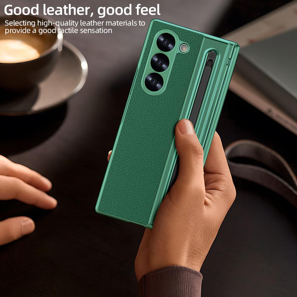 Electroplated Hinge Phone Case For Samsung Galaxy Z Fold 6 5 4 5G Fold6 Screen Glass Stylus All Inclusive Pen Slot Holder Cover