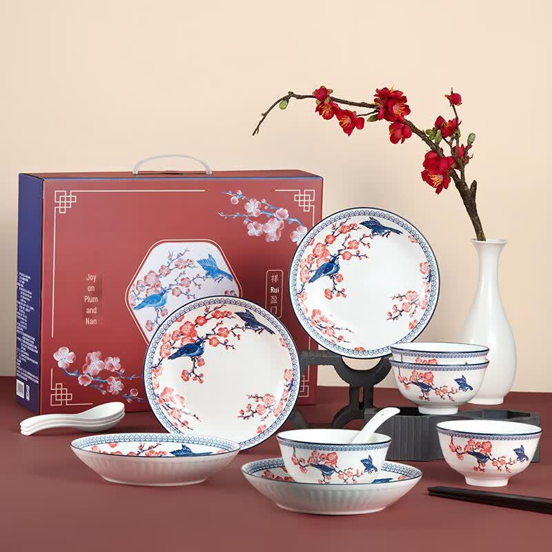 JINGREPUBLIC Plum Blossom 16-Piece Dinnerware Set