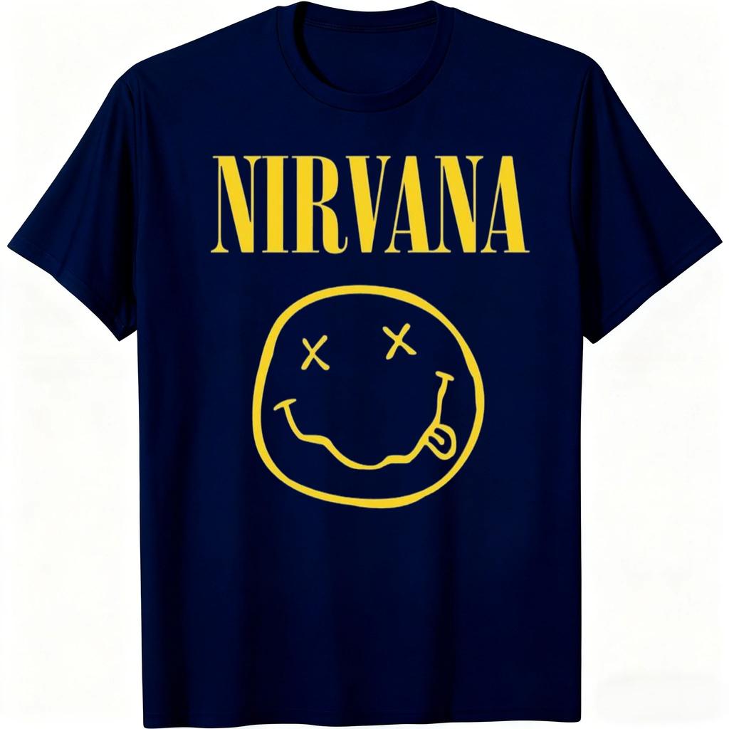 Nirvana Classic Smile Logo Vintage Rock Band T-Shirt Grunge Music Unisex Black Oversized Women And Men T-shirts