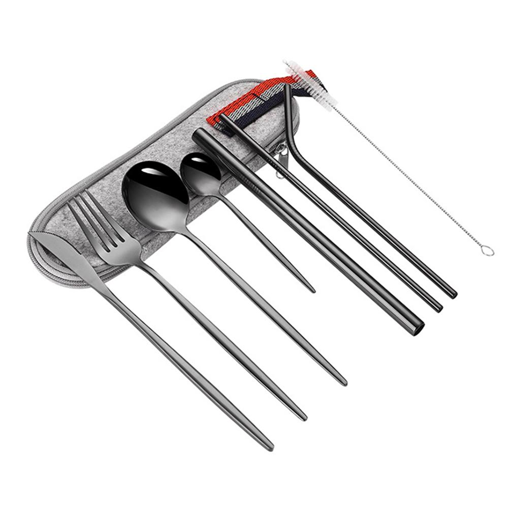 Tragbares Geschirr Kreatives Westliches Geschirr Essstäbchen Stroh Kombinationsset