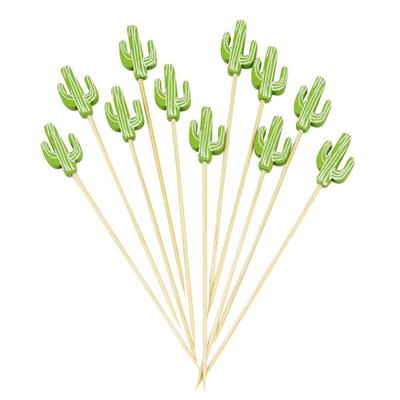 [Q3290] - Conjunto de 20 palhetas verdes para aperitivos de madeira 'Cactus' - 12 cm