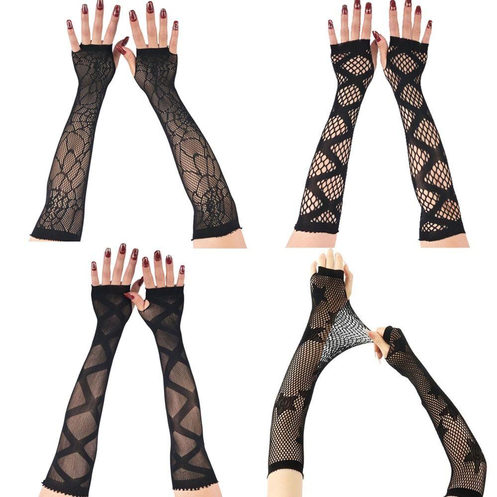 Star Fishnet Long Mesh Gloves Performance Dance Fingeless Gloves Halloween Costume