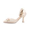 New Bow Hollow High Heels with Pearl Chain - Women's Versatile Pointed Princess Shoes for Spring and Autumn