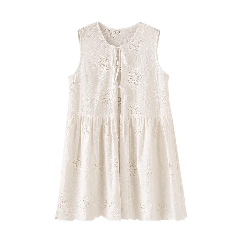 Chuyu Women's Cotton Embroidered Sleeveless Ruffle Blouse