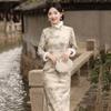 Green Velvet Autumn and Winter Clothing National Style New Chinese Long-sleeved Improved Cheongsam Winter Thick Women's High-end Sense Retro