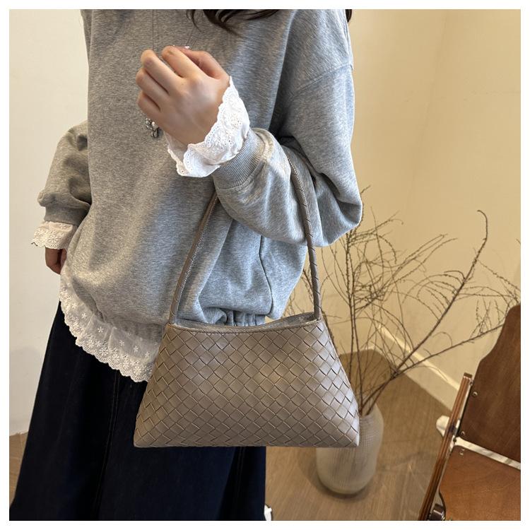 Women's Woven Texture Faux Leather Shoulder Bag, Soft Handbag with Single Strap, Casual Square Crossbody Purse