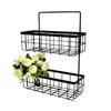 Wall Mounted Iron Storage Basket Kitchen Double-layer Rack Bathroom Toiletries Organizer Shelf