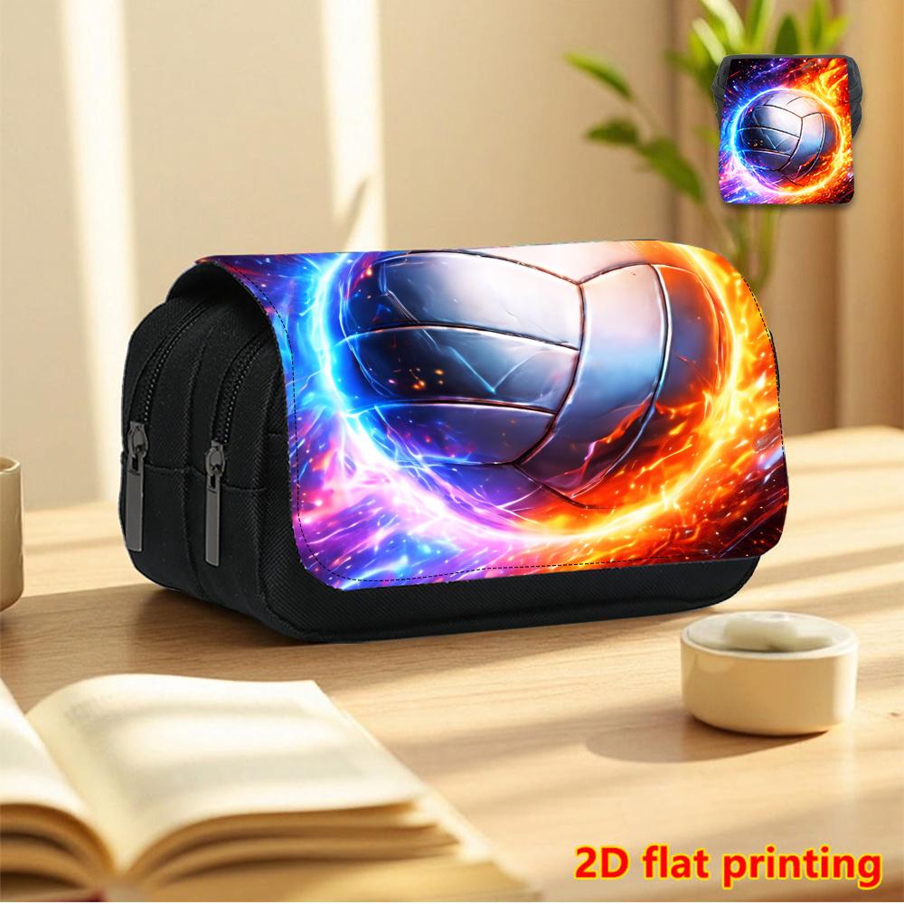 1pc Iridescent Volleyball-Themed Pencil Case Suitable for Boys & Girls - Large Capacity Double-Layer Flip-Top School Organizer with Iridescent Cover,