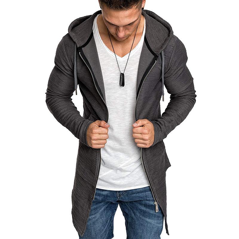 

Men s Black Asymmetric Zip Hooded Cardigan Mid-Length Casual Streetwear Jacket M темно-серого