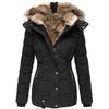 Women's Faux Fur Hooded Puffer Jacket, Winter Warm Coat with Metal Buttons