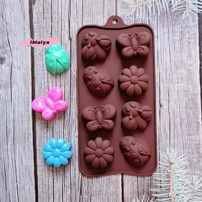 8-Piece Silicone Cake Mold Set - Creative Insect & Butterfly Shapes High-Temperature Resistant Food-Grade DIY Chocolate Molds