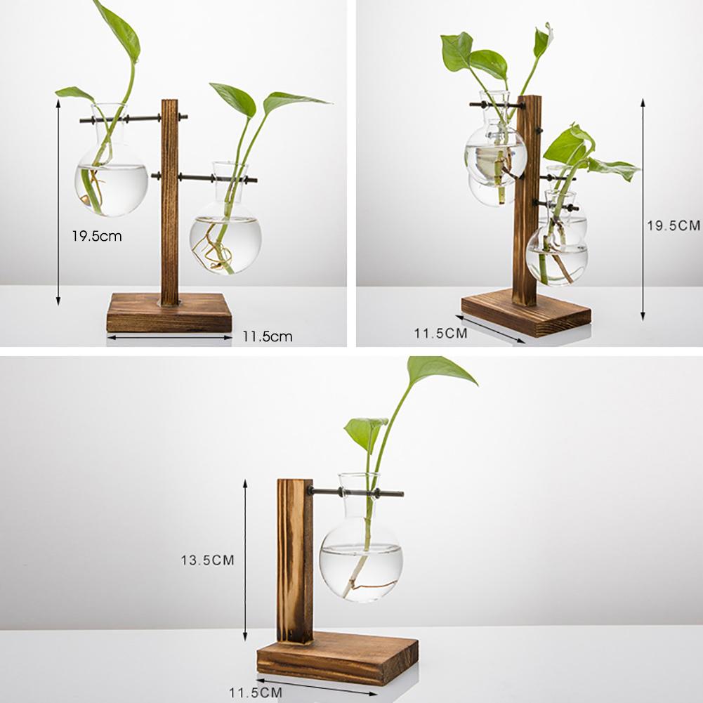 Simple and Creative Glass Vase with Wooden Stand for Hydroponic Cultivation (Type C)
