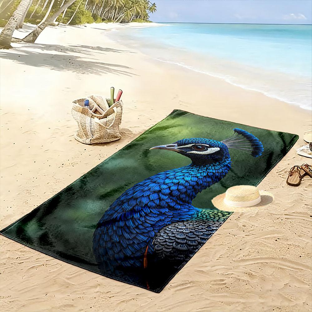 Peacock Design Green Background Beach Towel Quick-drying for Travel Outdoor Sports Jogging Beach and Swimming
