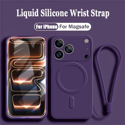 Flüssigsilikon-Handyhüllen für iPhone 17 Pro Max Air 14 15 Plus 11 12 13 16 Pro für Magsafe Kabelloses Ladecover Handgelenkschlaufe