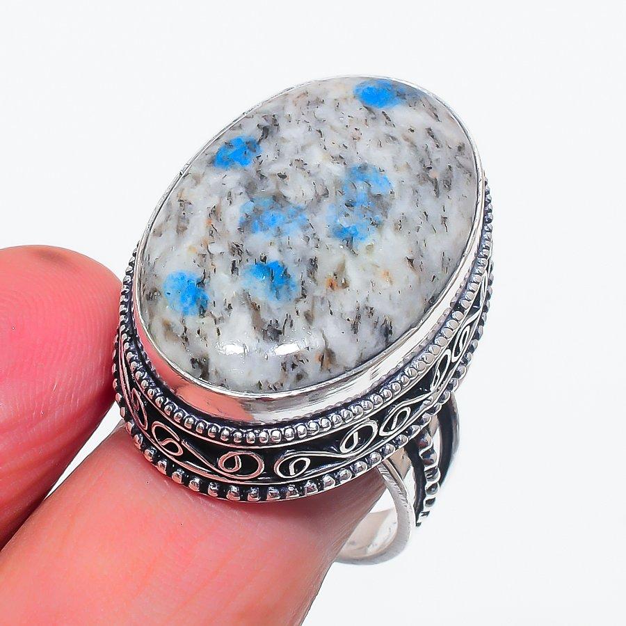 

Натуральный драгоценный камень K2 Blue Azurite, ювелирное кольцо из стерлингового серебра 925 пробы, размер 8 B3f58