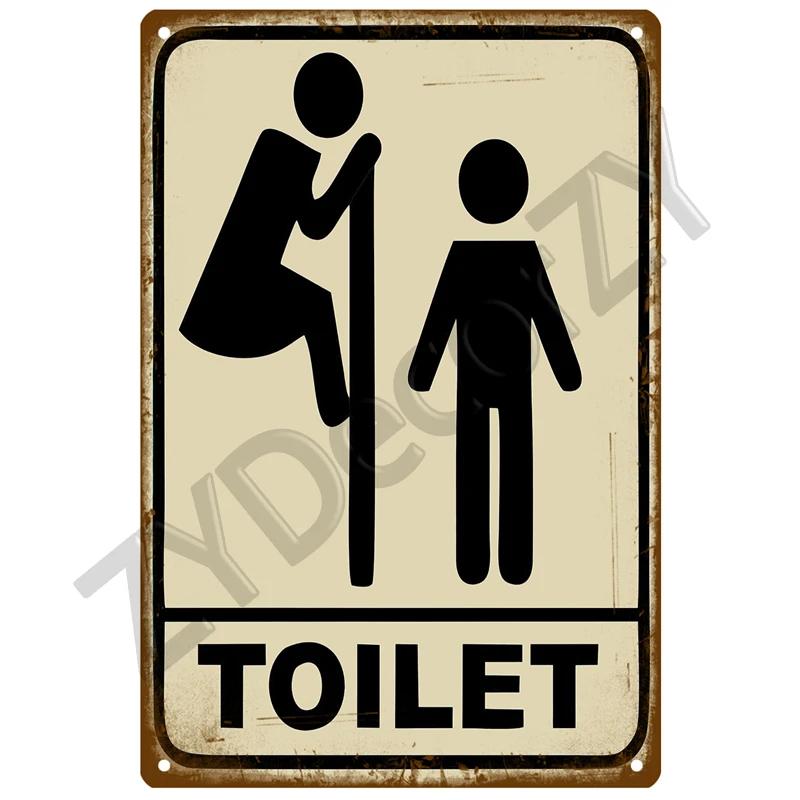 Figure de Dessin Animé Rétro Humoristique Panneau Métallique Imprimé Toilettes Salle de Bain Plaque Murale Drôle Bar Pub Décoration Suspendue à la Porte Intérieure
